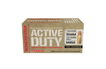 Image of Winchester MHS, 9 mm Luger, 115 grain, Full Metal Jacket Flat Nose, Brass, Centerfire Pistol Ammo, 100 Rounds, WIN9MHSC