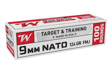 Image of Winchester USA White Box 9mm Luger 124 Grain Full Metal Jacket Brass Pistol Ammo, 100 Round, W9NATOVP