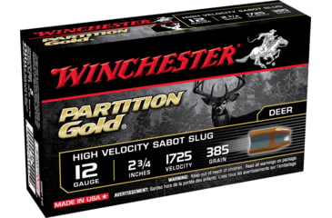 Image of Winchester PARTITION GOLD 12 Gauge 385 grain 2.75in Centerfire Shotgun Slug Ammo, 5 Rounds, SSP12