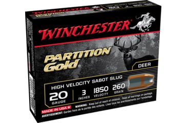 Image of Winchester PARTITION GOLD 20 Gauge 280 grain 3in Centerfire Shotgun Slug Ammo, 5 Rounds, SSP203