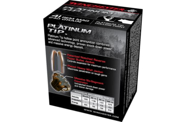 Image of Winchester Platinum Tip Hollow Point .41 Remington Magnum 240 grain Platinum Tip Hollow Point Brass Cased Centerfire Pistol Ammo, 20 Rounds, S41PTHP