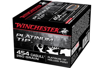 Image of Winchester Platinum Tip Hollow Point .454 Casull 260 grain Platinum Tip Hollow Point Centerfire Pistol Ammo, 20 Rounds, S454PTHP