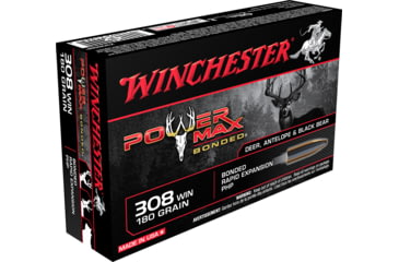 Image of Winchester Power Max BondeD .308 Winchester 180 grain Bonded Rapid Expansion Protected Hollow Point Centerfire Rifle Ammo, 20 Rounds, X3086BP