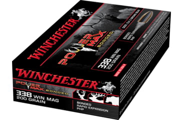 Image of Winchester Power Max BondeD .338 Win Mag 200 grain Bonded Rapid Expansion Protected Hollow Point Brass Cased Centerfire Rifle Ammo, 20 Rounds, X3381BP