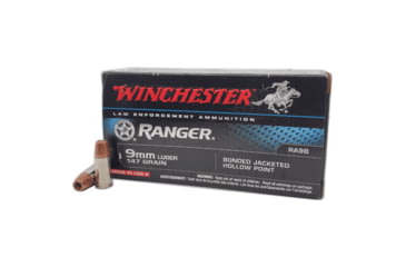 Image of Winchester Ranger 9mm 147 Grain BJHP Brass Cased Centerfire Pistol Ammo, WINCRA9B