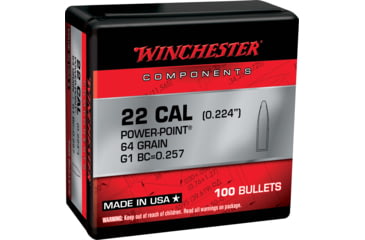 Image of Winchester Rifle Bullets, 223 Rem, .224, 64 Grain, Power-Point, 100 Bullets, WB223PP64X-224CAL