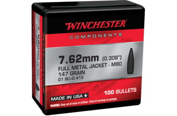 Image of Winchester Rifle Bullets, 7.62 Bullets, 147 Grain, Full Metal Jacket, 100 Bullets, WB762147NX
