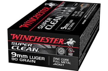 Image of Winchester Super Clean 9 mm Luger 90 grain Full Metal Jacket Centerfire Pistol Ammo, 50 Rounds, W9MMLF