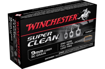 Image of Winchester Super Clean 9 mm Luger 90 grain Full Metal Jacket Centerfire Pistol Ammo, 50 Rounds, W9MMLF