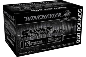 Image of Winchester Super Suppressed .22 Long Rifle 45 Grain Subsonic Lead Round Nose Rimfire Ammo, 800 Rounds, SUP22LRB