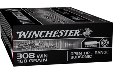 Image of Winchester Super Suppressed .308 Winchester 168 grain Subsonic Open Tip Range Centerfire Rifle Ammo, 20 Rounds, SUP308