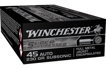 Image of Winchester Super Suppressed .45 ACP 230 grain Full Metal Jacket Centerfire Pistol Ammo, 50 Rounds, SUP45