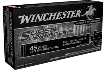 Image of Winchester Super Suppressed .45 ACP 230 grain Full Metal Jacket Centerfire Pistol Ammo, 50 Rounds, SUP45