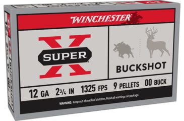 Image of Winchester Super-X 12 Gauge 9 Pellet 2.75in Buckshot Shotgun Ammo, 25 Rounds, XB1200VP25