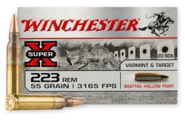 Image of Winchester Super X .223 Remington, 55 Grain, Boat Tail Hollow Point BTHP, Brass Cased, Centerfire Rifle Ammo, 20 Rounds, W223HP55