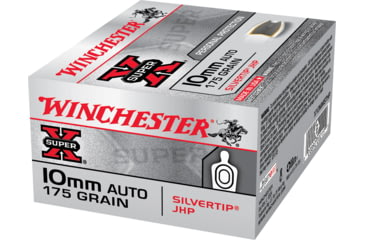 Image of Winchester Super-X HANDGUN 10mm Auto 175 grain Silvertip Jacketed Hollow Point Brass Cased Centerfire Pistol Ammo, 20 Rounds, X10MMSTHP