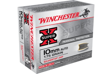 Image of Winchester Super-X HANDGUN 10mm Auto 175 grain Silvertip Jacketed Hollow Point Brass Cased Centerfire Pistol Ammo, 20 Rounds, X10MMSTHP