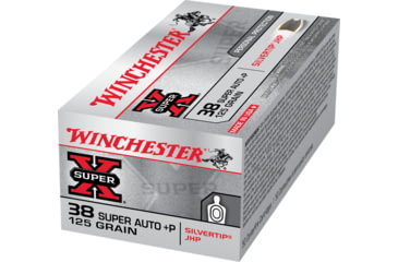 Image of Winchester Super-X HANDGUN .38 Super +P 125 grain Silvertip Jacketed Hollow Point Brass Cased Centerfire Pistol Ammo, 50 Rounds, X38ASHP