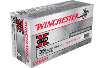 Image of Winchester Super-X HANDGUN .38 Super +P 125 grain Silvertip Jacketed Hollow Point Brass Cased Centerfire Pistol Ammo, 50 Rounds, X38ASHP