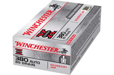 Image of Winchester Super-X HANDGUN .380 ACP 85 grain Silvertip Jacketed Hollow Point Brass Cased Centerfire Pistol Ammo, 50 Rounds, X380ASHP