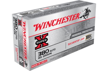 Image of Winchester Super-X HANDGUN .380 ACP 85 grain Silvertip Jacketed Hollow Point Brass Cased Centerfire Pistol Ammo, 50 Rounds, X380ASHP