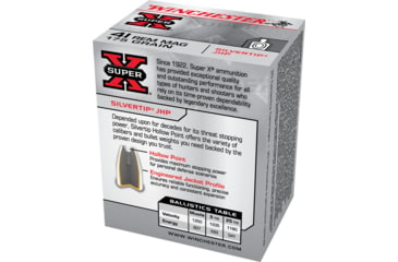 Image of Winchester Super-X HANDGUN .41 Remington Magnum 175 grain Silvertip Jacketed Hollow Point Brass Cased Centerfire Pistol Ammo, 20 Rounds, X41MSTHP2