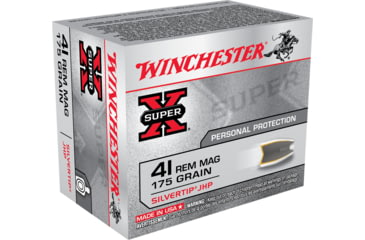 Image of Winchester Super-X HANDGUN .41 Remington Magnum 175 grain Silvertip Jacketed Hollow Point Brass Cased Centerfire Pistol Ammo, 20 Rounds, X41MSTHP2