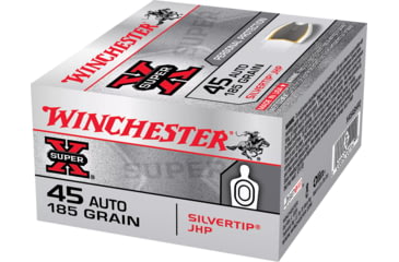 Image of Winchester Super-X HANDGUN .45 ACP 185 grain Silvertip Jacketed Hollow Point Brass Cased Centerfire Pistol Ammo, 20 Rounds, X45ASHP2