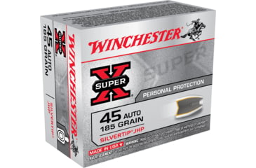 Image of Winchester Super-X HANDGUN .45 ACP 185 grain Silvertip Jacketed Hollow Point Brass Cased Centerfire Pistol Ammo, 20 Rounds, X45ASHP2