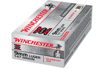 Image of Winchester Super-X HANDGUN 9 mm Luger 147 grain Silvertip Jacketed Hollow Point Brass Cased Centerfire Pistol Ammo, 50 Rounds, X9MMST147