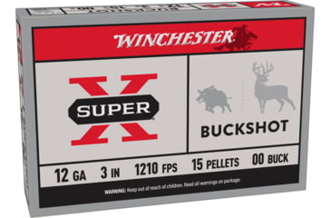 Image of Winchester Super-X Shotshell 12 Gauge 15 Pellets 3in Centerfire Shotgun Buckshot Ammo, 5 Rounds, XB12300