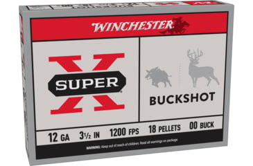 Image of Winchester Super-X Shotshell 12 Gauge 18 Pellets 3.5in Centerfire Shotgun Buckshot Ammo, 5 Rounds, XB12L00