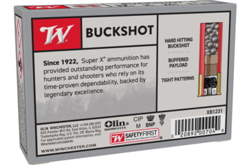Image of Winchester Super-X Shotshell 12 Gauge 24 Pellets 3in Centerfire Shotgun Buckshot Ammo, 5 Rounds, XB1231