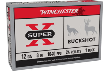 Image of Winchester Super-X Shotshell 12 Gauge 24 Pellets 3in Centerfire Shotgun Buckshot Ammo, 5 Rounds, XB1231