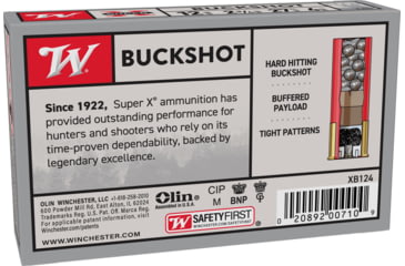 Image of Winchester Super-X Shotshell 12 Gauge 27 Pellets 2.75in Centerfire Shotgun Buckshot Ammo, 5 Rounds, XB124