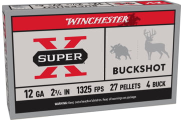 Image of Winchester Super-X Shotshell 12 Gauge 27 Pellets 2.75in Centerfire Shotgun Buckshot Ammo, 5 Rounds, XB124