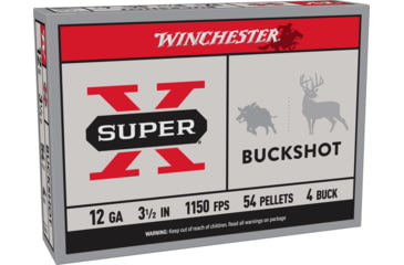 Image of Winchester Super-X Shotshell 12 Gauge 54 Pellets 3.5in Centerfire Shotgun Buckshot Ammo, 5 Rounds, XB12L4