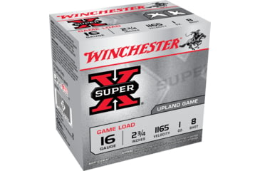 Image of Winchester Super-X Shotshell 16 Gauge 1 oz 2.75in Size 8 Centerfire Shotgun Ammo, 25 Rounds, XU168