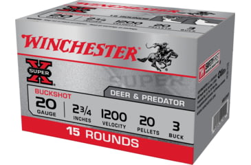 Image of Winchester Super-X Shotshell 20 Gauge 20 Pellets 2.75in Centerfire Shotgun Buckshot Ammo, 15 Rounds, XB203VP