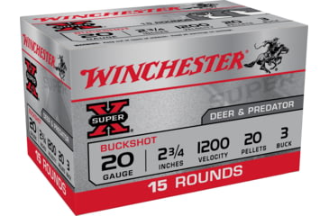 Image of Winchester Super-X Shotshell 20 Gauge 20 Pellets 2.75in Centerfire Shotgun Buckshot Ammo, 15 Rounds, XB203VP