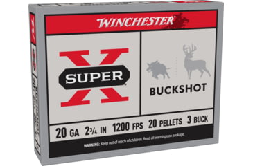 Image of Winchester Super-X Shotshell 20 Gauge 20 Pellets 2.75in Centerfire Shotgun Buckshot Ammo, 5 Rounds, XB203
