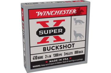 Image of Winchester Super-X Shotshell 410 Bore 3 Pellets 2.5in Centerfire Shotgun Buckshot Ammo, 5 Rounds, XB41000