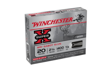 Image of Winchester Super-X Shotshell BRI 20 Gauge 5/8 oz 2.75in Centerfire Shotgun Slug Ammo, 5 Rounds, XRS20