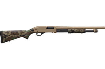 Image of Winchester SXP Defender 3in Field Pump Shotgun, 12 Gauge, 18in BBL, Synthetic FDE/Woodland Stock, Truglo Front Fiber Optic Sight, FDE, 512435395