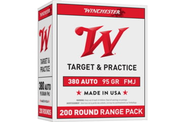 Image of Winchester USA, .380 ACP, 95 Grain, FMJ, Brass Case, Centerfire Pistol Ammo, 200 Rounds Box, USA380W