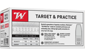 Image of Winchester USA, .380 ACP, 95 Grain, FMJ, Brass Case, Centerfire Pistol Ammo, 100 Rounds Box, USA380VP