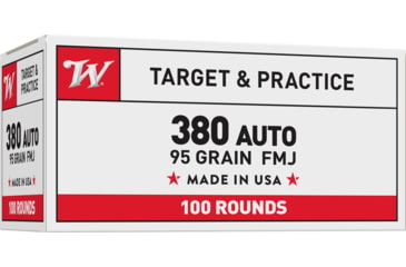 Image of Winchester USA, .380 ACP, 95 Grain, FMJ, Brass Case, Centerfire Pistol Ammo, 100 Rounds Box, USA380VP