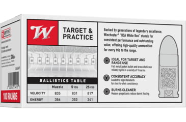 Image of Winchester USA, .45 ACP, 230 Grain, FMJ, Brass Case, Centerfire Pistol Ammo, 100 Rounds Box, USA45AVP