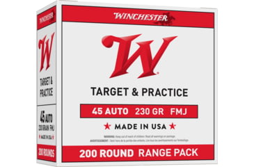 Image of Winchester USA, .45 ACP, 230 Grain, FMJ, Brass Case, Centerfire Pistol Ammo, 200 Rounds Box, USA45W
