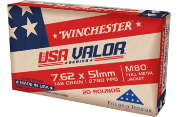 Image of Winchester USA 7.62x51mm 149 Grain Full Metal Jacket Centerfire Rifle Ammunition, 20 Rounds, USAVM80X